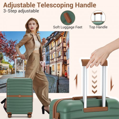 KSK2592+EA2212 - Kono 20 Inch ABS+PC Hard Shell Cabin Suitcase Set with Travel Bag & Toiletry Pouch - Green and Brown by LuluBags