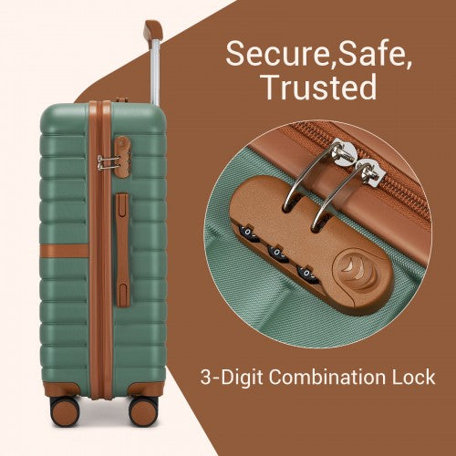 KSK2592+EA2212 - Kono 20 Inch ABS+PC Hard Shell Cabin Suitcase Set with Travel Bag & Toiletry Pouch - Green and Brown by LuluBags