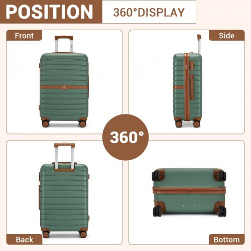 KSK2592+EA2212 - Kono 20 Inch ABS+PC Hard Shell Cabin Suitcase Set with Travel Bag & Toiletry Pouch - Green and Brown by LuluBags