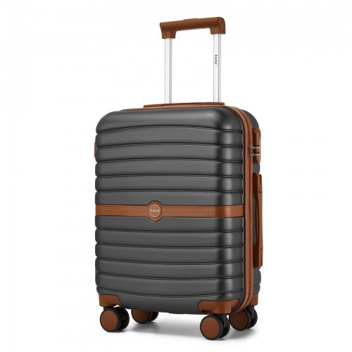 KSK2592 - Kono ABS+PC 20-Inch Striped Design with Colour-Block Details Carry-On Cabin Suitcase with Silent Spinner Wheels - Grey and Brown