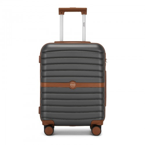 KSK2592 - Kono ABS+PC 20-Inch Striped Design with Colour-Block Details Carry-On Cabin Suitcase with Silent Spinner Wheels - Grey and Brown
