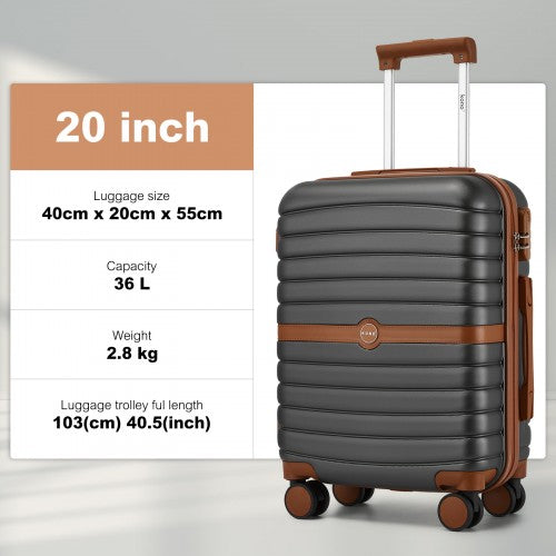KSK2592 - Kono ABS+PC 20-Inch Striped Design with Colour-Block Details Carry-On Cabin Suitcase with Silent Spinner Wheels - Grey and Brown