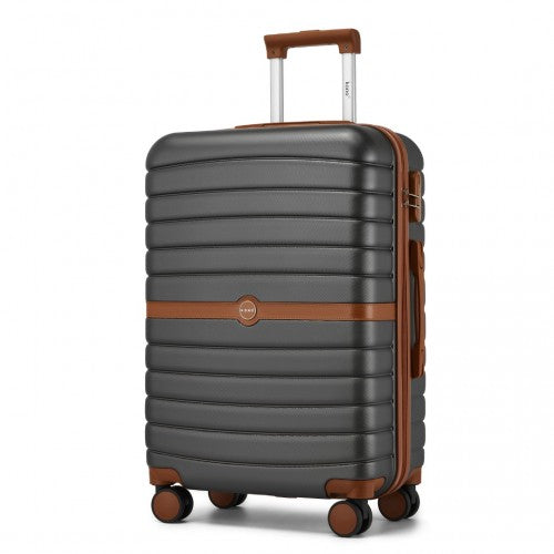 KSK2592 - Kono ABS+PC 24-Inch Striped Design with Colour-Block Details Medium Suitcase with Spinner Silent Wheels - Grey and Brown