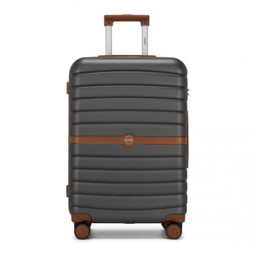 KSK2592 - Kono ABS+PC 24-Inch Striped Design with Colour-Block Details Medium Suitcase with Spinner Silent Wheels - Grey and Brown