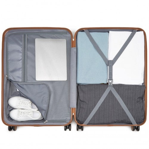 KSK2592 - Kono ABS+PC Striped Design with Colour-Block Details 3-Piece Hardshell Luggage Set with Spinner Wheels - Grey and Brown