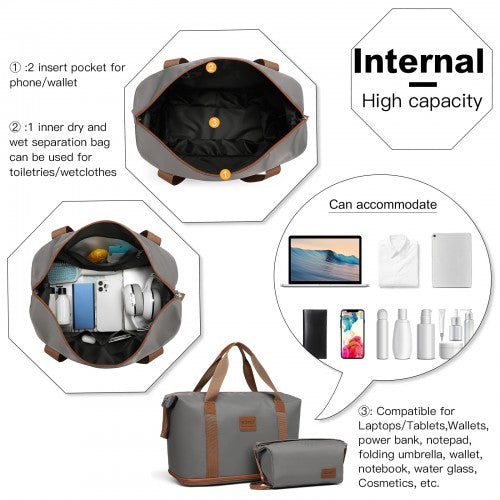 KSK2592+EA2212 - Kono 3‑Piece ABS+PC Suitcase Set with Travel Bag & Toiletry Pouch - Grey and Brown by LuluBags
