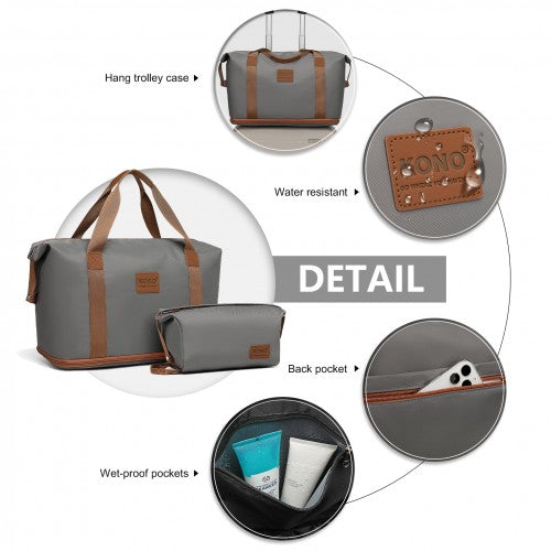 KSK2592+EA2212 - Kono 3‑Piece ABS+PC Suitcase Set with Travel Bag & Toiletry Pouch - Grey and Brown by LuluBags