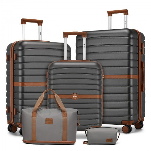 KSK2592+EA2212 - Kono 3‑Piece ABS+PC Suitcase Set with Travel Bag & Toiletry Pouch - Grey and Brown by LuluBags