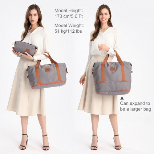 KSK2592+EA2212 - Kono 3‑Piece ABS+PC Suitcase Set with Travel Bag & Toiletry Pouch - Grey and Brown by LuluBags