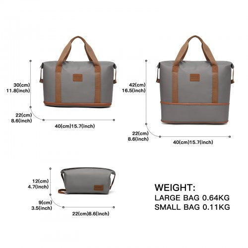 KSK2592+EA2212 - Kono 3‑Piece ABS+PC Suitcase Set with Travel Bag & Toiletry Pouch - Grey and Brown by LuluBags