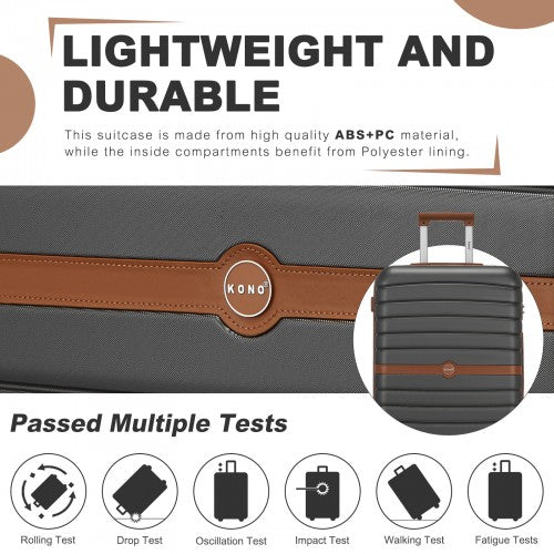 KSK2592+EA2212 - Kono 3‑Piece ABS+PC Suitcase Set with Travel Bag & Toiletry Pouch - Grey and Brown by LuluBags