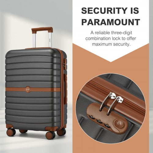KSK2592+EA2212 - Kono 3‑Piece ABS+PC Suitcase Set with Travel Bag & Toiletry Pouch - Grey and Brown by LuluBags