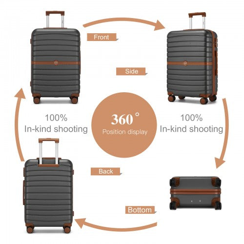 KSK2592 - Kono ABS+PC 20-Inch Striped Design with Colour-Block Details Carry-On Cabin Suitcase with Silent Spinner Wheels - Grey and Brown