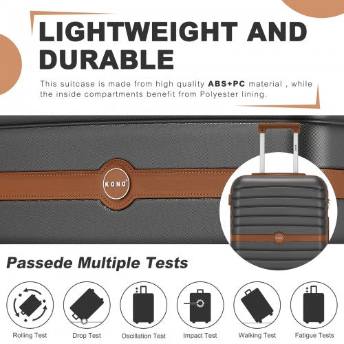 KSK2592 - Kono ABS+PC 20-Inch Striped Design with Colour-Block Details Carry-On Cabin Suitcase with Silent Spinner Wheels - Grey and Brown