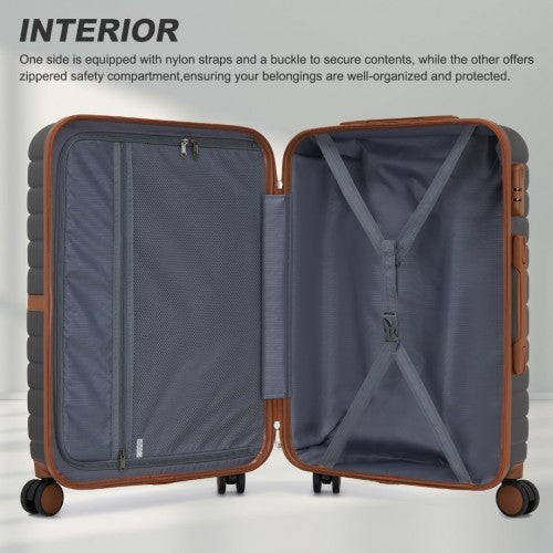KSK2592 - Kono ABS+PC Striped Design with Colour-Block Details 3-Piece Hardshell Luggage Set with Spinner Wheels - Grey and Brown