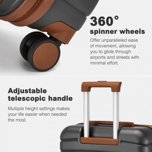 KSK2592 - Kono ABS+PC 24-Inch Striped Design with Colour-Block Details Medium Suitcase with Spinner Silent Wheels - Grey and Brown