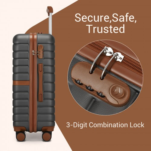 KSK2592+EA2212 - Kono 20 Inch ABS+PC Hard Shell Cabin Suitcase Set with Travel Bag & Toiletry Pouch - Grey and Brown by LuluBags