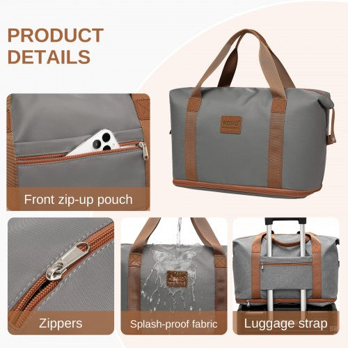 KSK2592+EA2212 - Kono 20 Inch ABS+PC Hard Shell Cabin Suitcase Set with Travel Bag & Toiletry Pouch - Grey and Brown by LuluBags