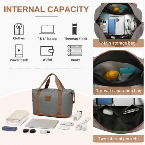 KSK2592+EA2212 - Kono 20 Inch ABS+PC Hard Shell Cabin Suitcase Set with Travel Bag & Toiletry Pouch - Grey and Brown by LuluBags