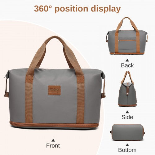 KSK2592+EA2212 - Kono 20 Inch ABS+PC Hard Shell Cabin Suitcase Set with Travel Bag & Toiletry Pouch - Grey and Brown by LuluBags
