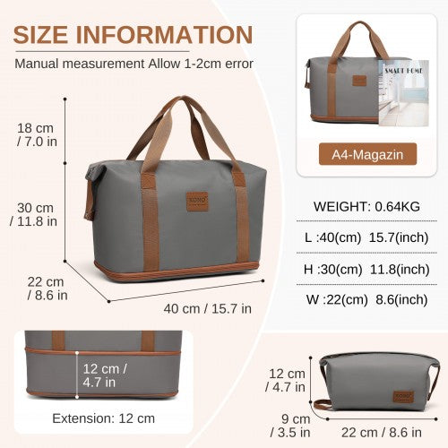 KSK2592+EA2212 - Kono 20 Inch ABS+PC Hard Shell Cabin Suitcase Set with Travel Bag & Toiletry Pouch - Grey and Brown by LuluBags
