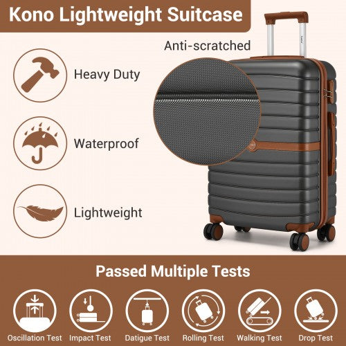 KSK2592+EA2212 - Kono 20 Inch ABS+PC Hard Shell Cabin Suitcase Set with Travel Bag & Toiletry Pouch - Grey and Brown by LuluBags