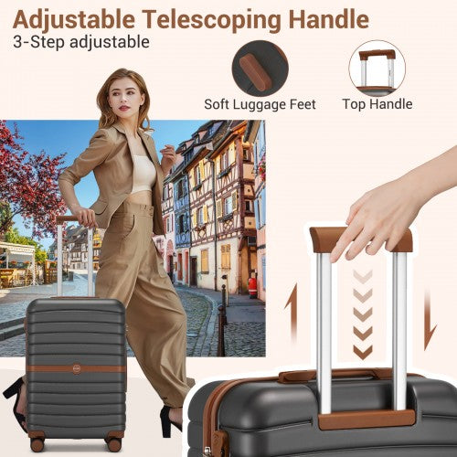 KSK2592+EA2212 - Kono 20 Inch ABS+PC Hard Shell Cabin Suitcase Set with Travel Bag & Toiletry Pouch - Grey and Brown by LuluBags