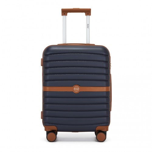 KSK2592 - Kono ABS+PC 20-Inch Striped Design with Colour-Block Details Carry-On Cabin Suitcase with Silent Spinner Wheels - Navy and Brown
