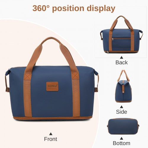 KSK2592+EA2212 - Kono 20 Inch ABS+PC Hard Shell Cabin Suitcase Set with Travel Bag & Toiletry Pouch - Navy and Brown by LuluBags