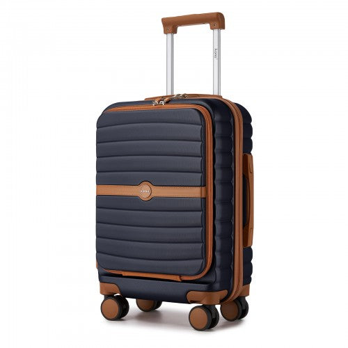 Kono 21 Inch Front Opening Cabin Suitcase With Laptop Compartment Navy Brown | Neil's Luggage Store