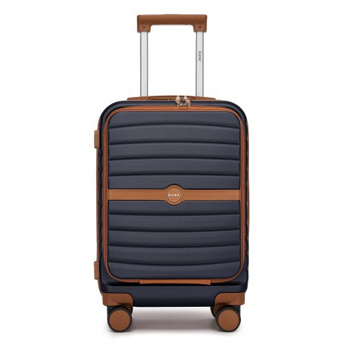 Kono 21 Inch Front Opening Cabin Suitcase With Laptop Compartment Navy Brown | Neil's Luggage Store