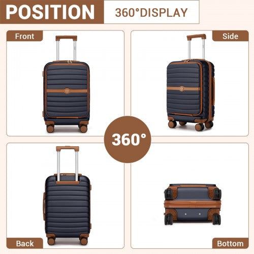 Kono 21 Inch Front Opening Cabin Suitcase With Laptop Compartment Navy Brown | Neil's Luggage Store