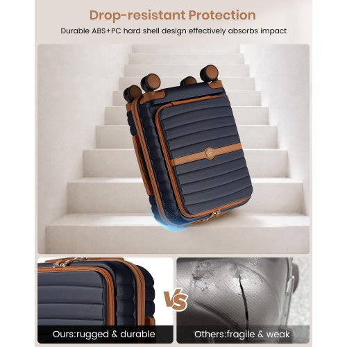 Kono 21 Inch Front Opening Cabin Suitcase With Laptop Compartment Navy Brown | Neil's Luggage Store