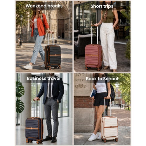 Kono 21 Inch Front Opening Cabin Suitcase With Laptop Compartment Navy Brown | Neil's Luggage Store