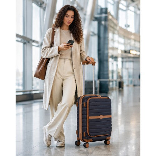 Kono 21 Inch Front Opening Cabin Suitcase With Laptop Compartment Navy Brown | Neil's Luggage Store