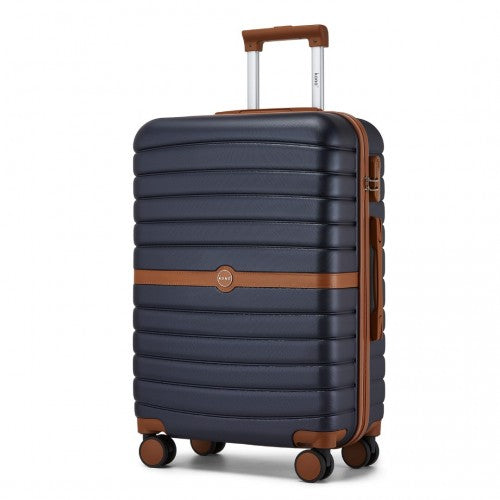 KSK2592 - Kono ABS+PC Striped Design with Colour-Block Details 3-Piece Hardshell Luggage Set with Spinner Wheels - Navy and Brown