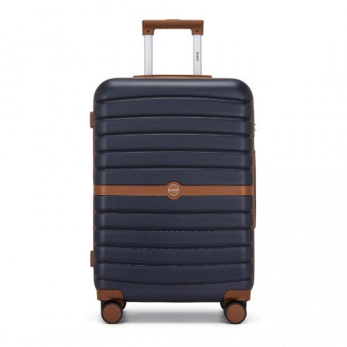 KSK2592 - Kono ABS+PC 24-Inch Striped Design with Colour-Block Details Medium Suitcase with Spinner Silent Wheels - Navy and Brown