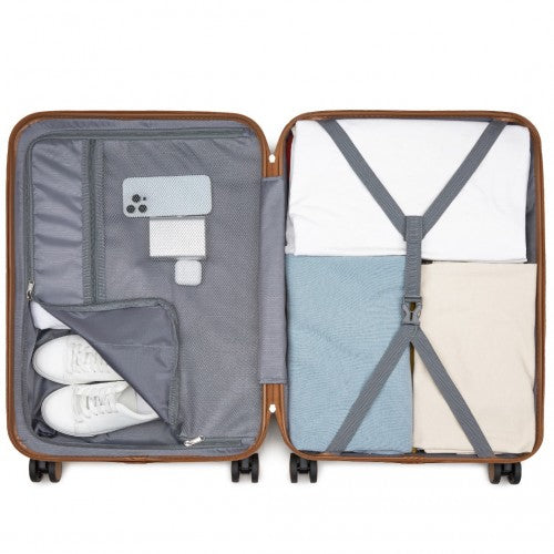 KSK2592 - Kono ABS+PC 24-Inch Striped Design with Colour-Block Details Medium Suitcase with Spinner Silent Wheels - Navy and Brown