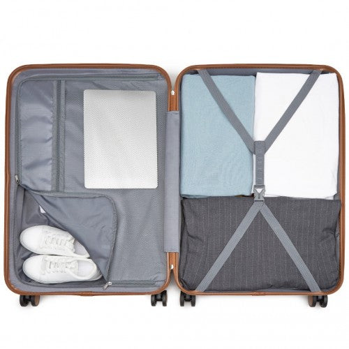 KSK2592 - Kono ABS+PC Striped Design with Colour-Block Details 3-Piece Hardshell Luggage Set with Spinner Wheels - Navy and Brown
