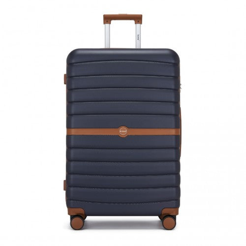 KSK2592 - Kono ABS+PC 28-Inch Striped Design with Colour-Block Details Large Checked Luggage for Longer Travels - Navy and Brown