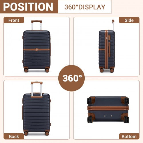 KSK2592+EA2212 - Kono 28 Inch Large ABS+PC Hard Shell Suitcase Set with Travel Bag & Toiletry Pouch - Navy and Brown by LuluBags