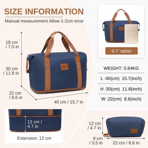 KSK2592+EA2212 - Kono 28 Inch Large ABS+PC Hard Shell Suitcase Set with Travel Bag & Toiletry Pouch - Navy and Brown by LuluBags