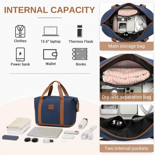 KSK2592+EA2212 - Kono 28 Inch Large ABS+PC Hard Shell Suitcase Set with Travel Bag & Toiletry Pouch - Navy and Brown by LuluBags
