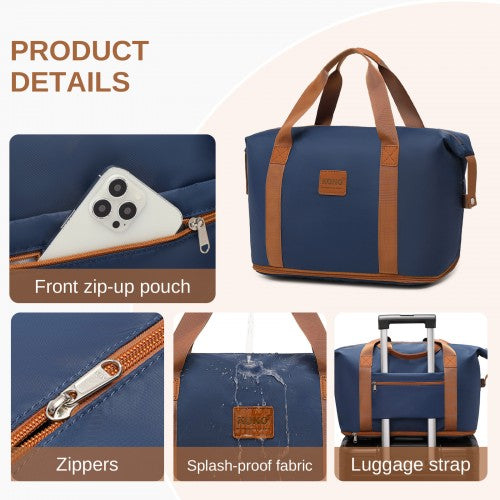KSK2592+EA2212 - Kono 28 Inch Large ABS+PC Hard Shell Suitcase Set with Travel Bag & Toiletry Pouch - Navy and Brown by LuluBags