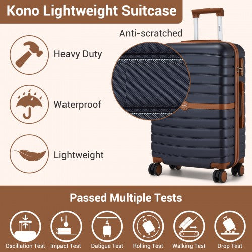 KSK2592+EA2212 - Kono 28 Inch Large ABS+PC Hard Shell Suitcase Set with Travel Bag & Toiletry Pouch - Navy and Brown by LuluBags