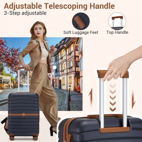 KSK2592+EA2212 - Kono 28 Inch Large ABS+PC Hard Shell Suitcase Set with Travel Bag & Toiletry Pouch - Navy and Brown by LuluBags
