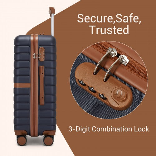 KSK2592+EA2212 - Kono 28 Inch Large ABS+PC Hard Shell Suitcase Set with Travel Bag & Toiletry Pouch - Navy and Brown by LuluBags