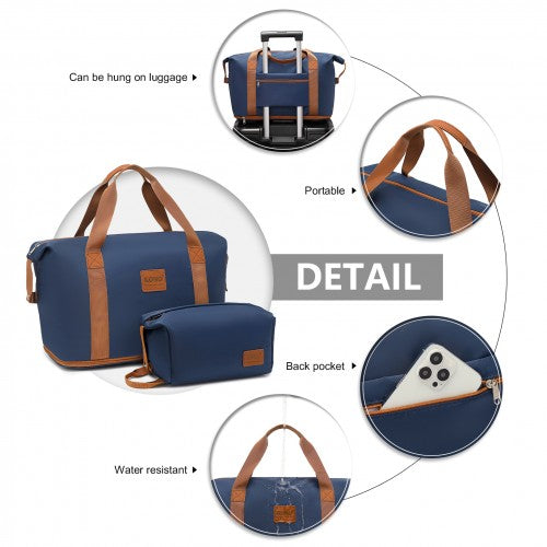 KSK2592+EA2212 - Kono 3‑Piece ABS+PC Suitcase Set with Travel Bag & Toiletry Pouch - Navy and Brown by LuluBags