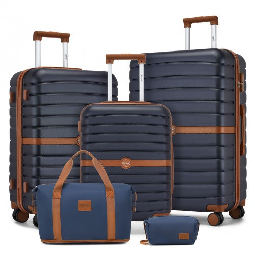 KSK2592+EA2212 - Kono 3‑Piece ABS+PC Suitcase Set with Travel Bag & Toiletry Pouch - Navy and Brown by LuluBags