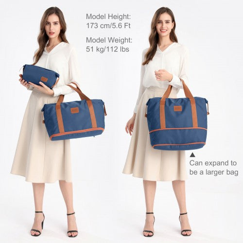 KSK2592+EA2212 - Kono 3‑Piece ABS+PC Suitcase Set with Travel Bag & Toiletry Pouch - Navy and Brown by LuluBags